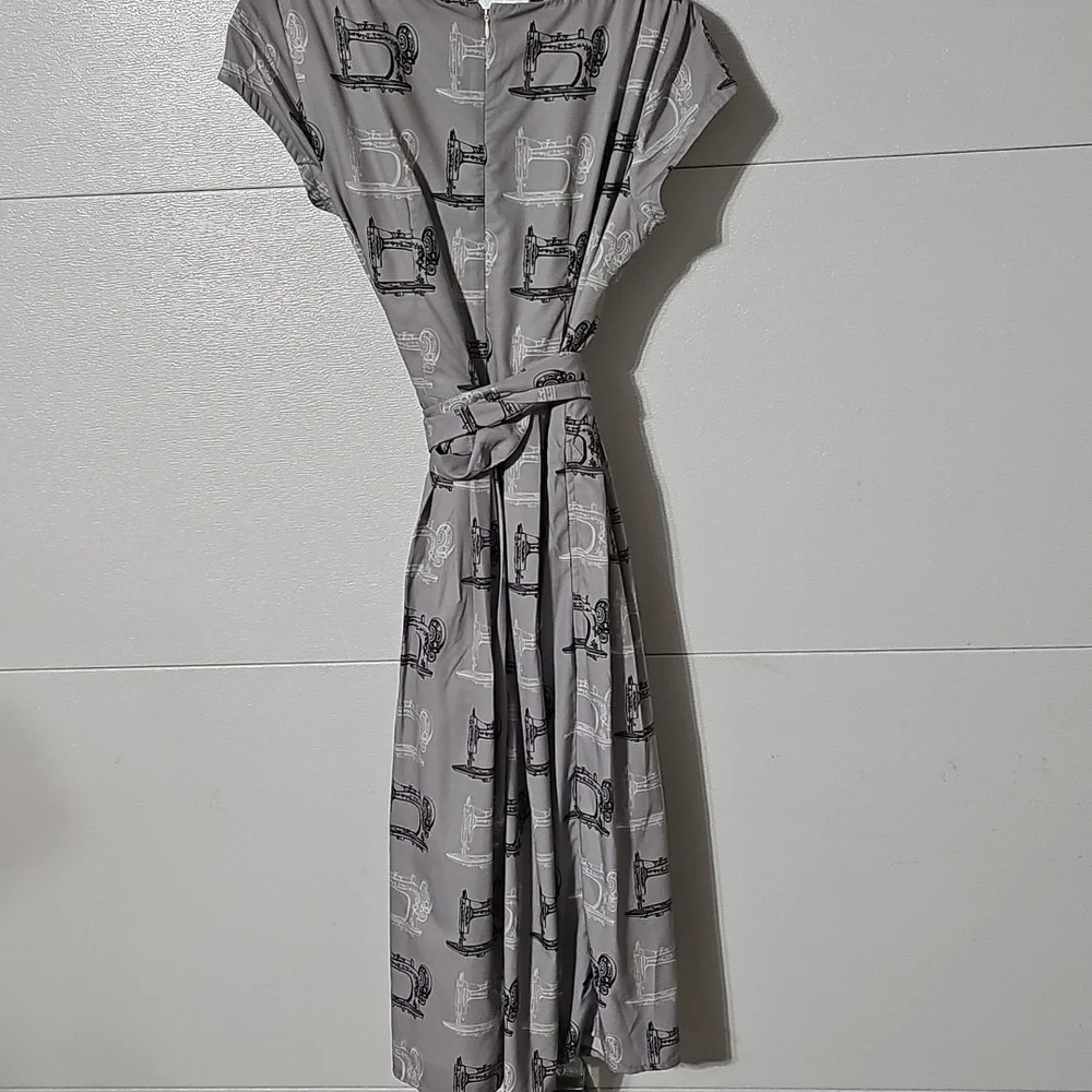 eShakti Gray Sewing Machine Print Midi Dress - Picture 4 of 4